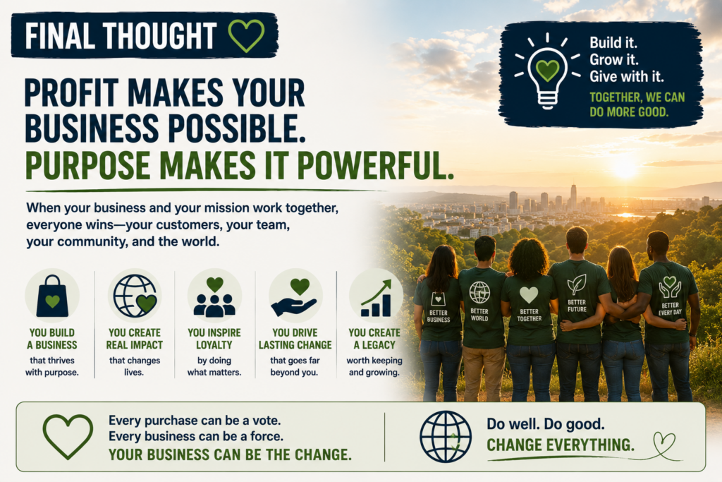 Steve Down's Causeism business model showing a purpose-driven entrepreneur connecting business growth, customers, nonprofits, communities, and social impact to create a profitable business that serves a greater purpose.